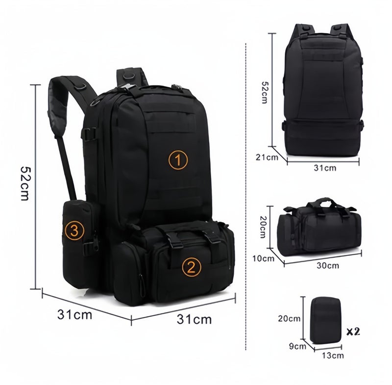 Tactical Backpack 55L with 3 Expansion Tactical Bag Water Resistant Hiking Backpack Large Capacity with Detachable Bags Oxford 900D Camping Backpack - Image 2