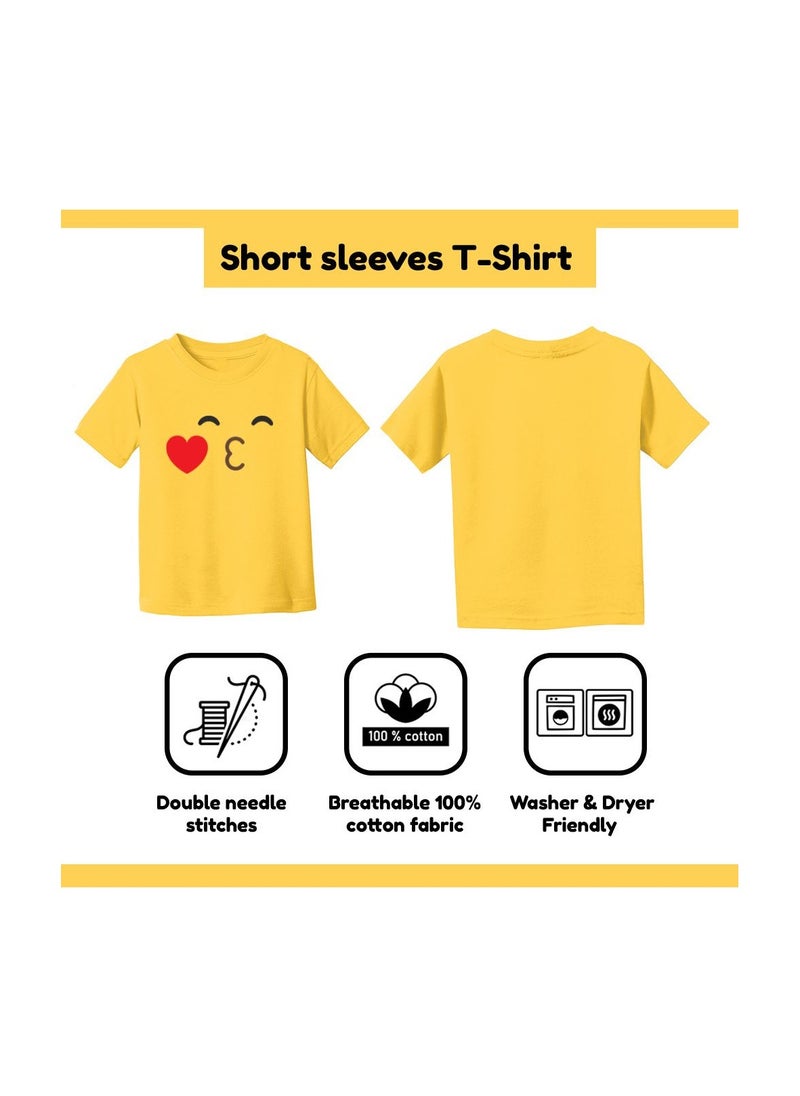 PRINTSHOP4ME - Kids Yellow Smiley Face Pack Of 2 T-Shirt And Cap Combo–Unisex Round Neck Short Sleeve Cotton T-Shirt - Image 1