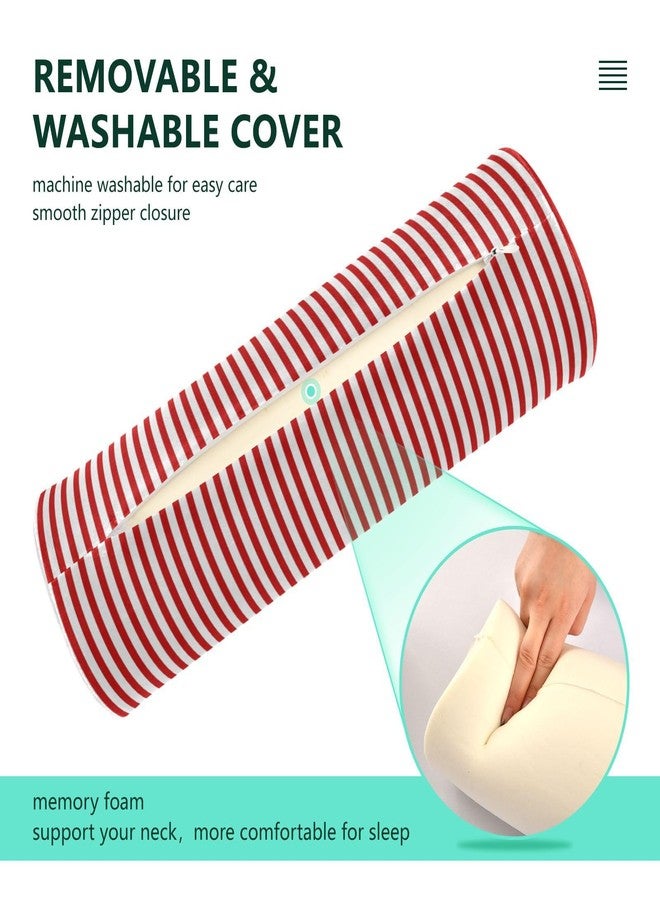 WELLDAY Red White Stripes Neck Roll Pillow - Extra Dense Memory Foam Round Cylinder Bolster for Cervical Support, Spondylosis, Neck Pain Relief - Image 3