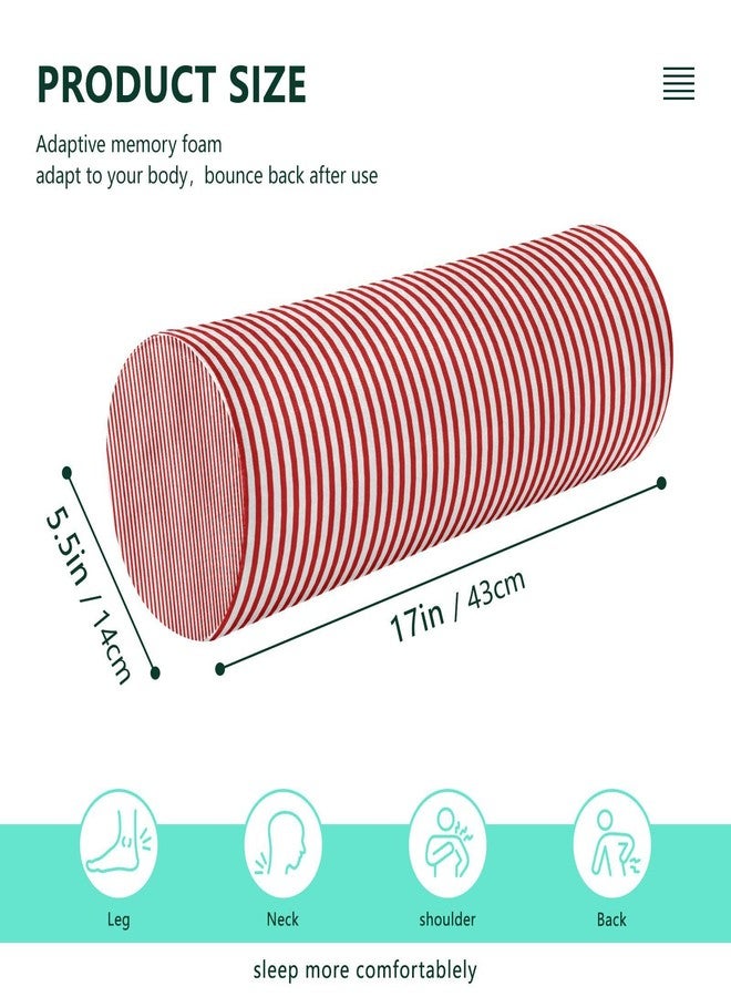 WELLDAY Red White Stripes Neck Roll Pillow - Extra Dense Memory Foam Round Cylinder Bolster for Cervical Support, Spondylosis, Neck Pain Relief - Image 2