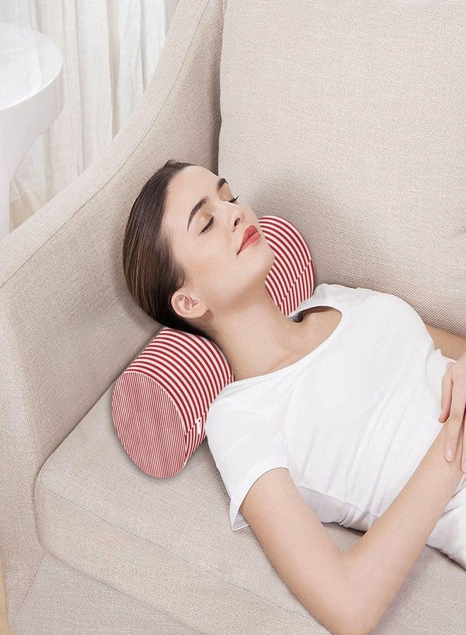 WELLDAY Red White Stripes Neck Roll Pillow - Extra Dense Memory Foam Round Cylinder Bolster for Cervical Support, Spondylosis, Neck Pain Relief - Image 4