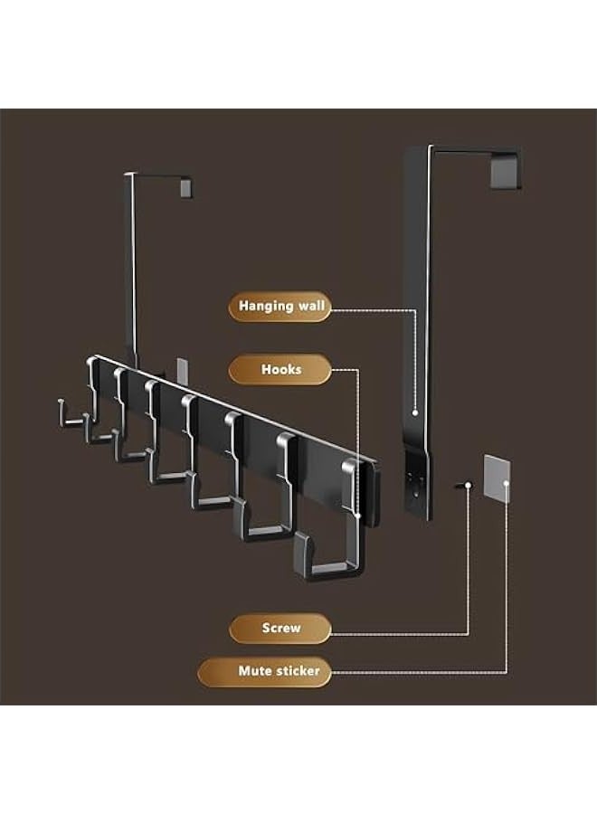 TRASSLE Over Door Hook Hanger with7 Heavy Duty Aluminum Alloy Hooks,Coat Hooks Rack Wreath Door Hanger Key Holder Storage for Bedrooms Kitchen Bathroom Jackets Purses Bags Clothes and Towels  - Image 2