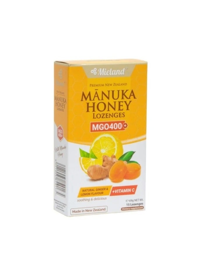 مانوكا مييلاند اقراص عسل المانوكا بالزنجبيل والليمون تركيز 400 (15 حبه)