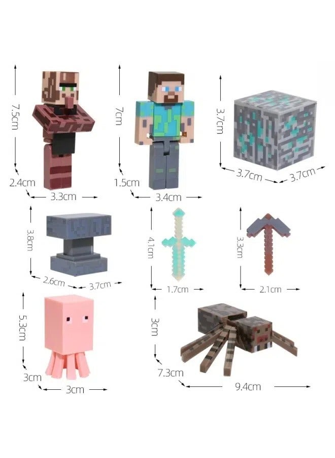ماين كرافت مجموعة دمى كتل بناء ماينكرافت 8 قطع، زينة كعكة، زينة الخبز، كتل بناء للأطفال.