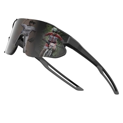 ATTCL Kids Teens Baseball Sunglasses Sports Lightweight UV400 Boys Girls Cycling Glasses Bike goggles XQ548 Black Grey - Image 1