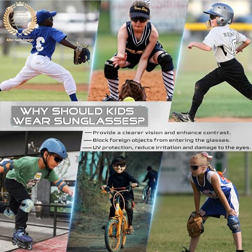 ATTCL Kids Teens Baseball Sunglasses Sports Lightweight UV400 Boys Girls Cycling Glasses Bike goggles XQ548 Black Grey - Image 5