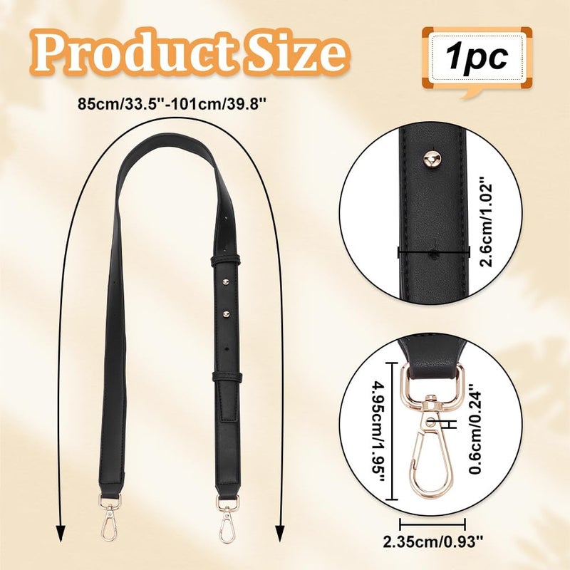 klarako Wide PU Leather Purse Strap, 39.8 Inch Adjustable Shoulder Strap Handbag Handle Strap Replacement PU Leather Crossbody Strap with Swivel Clasp for Women's Clutche Tote Bag Satchel Wallet, Black - Image 2