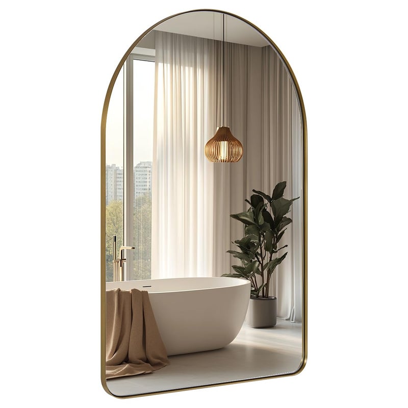 ANDY STAR Arched Mirror, 20 x 30 Inch Gold Bathroom Mirror in Stainless Steel Metal Frame, Arch Top Rounded Corner 1 Inch Deep Set Design Wall Mount Hangs Vertical - Image 1