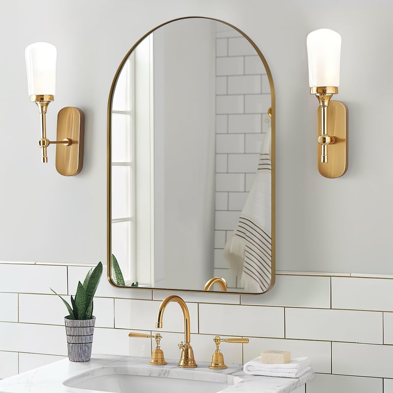 ANDY STAR Arched Mirror, 20 x 30 Inch Gold Bathroom Mirror in Stainless Steel Metal Frame, Arch Top Rounded Corner 1 Inch Deep Set Design Wall Mount Hangs Vertical - Image 4