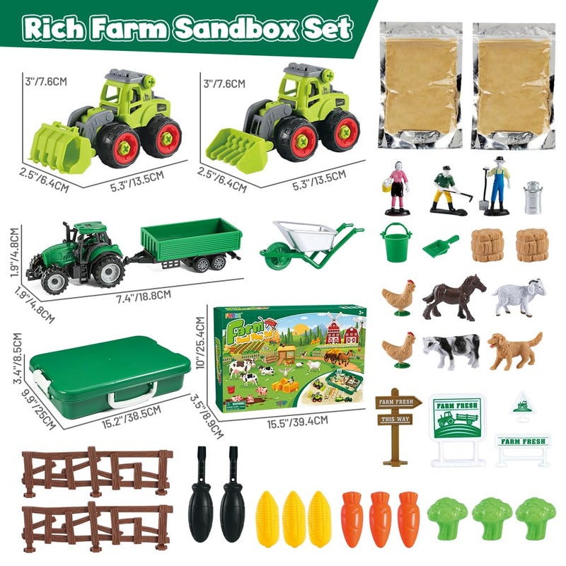 FRUSE Play Sand Farm Toys,Sensory Bins for Toddlers with 2.2lbs Sensory Play Sand,Farm Figures & Tractor Playset,Sandbox Toys for Kids 3 4 5 6 7 - Image 4