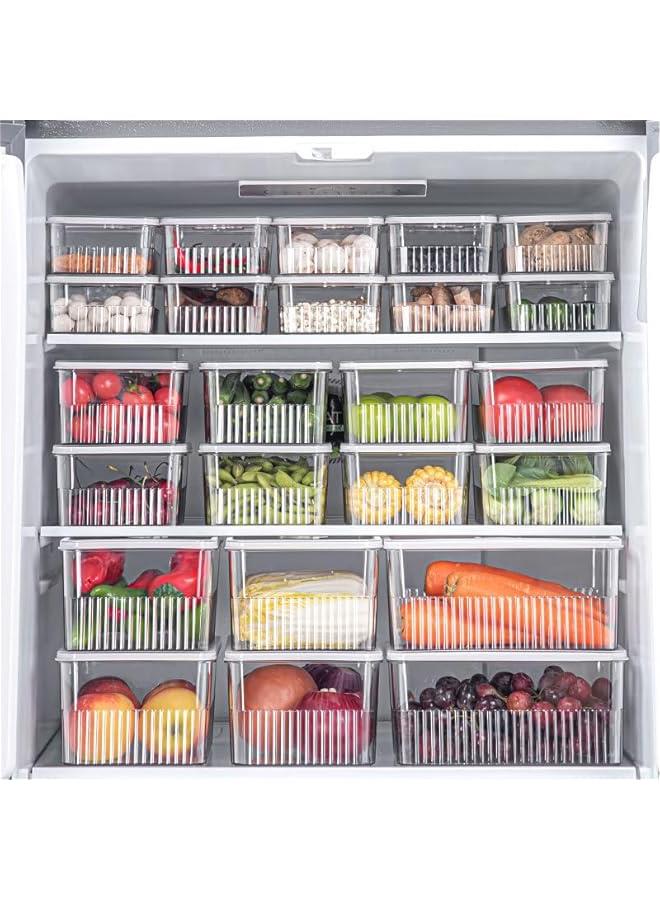 HOOKOR Fridge Organizer Bins Superior Food Storage Container with Freshness Timer Lid, Drain Tray - Fits for Fruits,Vegetable,Meat,3 Rectangle Sets(C) - Image 4