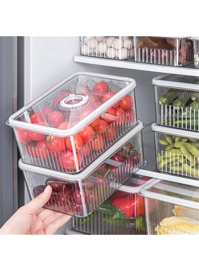 HOOKOR Fridge Organizer Bins Superior Food Storage Container with Freshness Timer Lid, Drain Tray - Fits for Fruits,Vegetable,Meat,3 Rectangle Sets(C) - Image 5