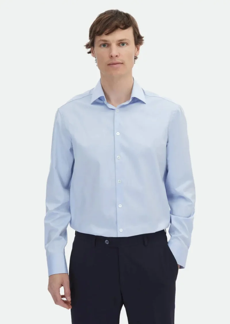 رامسي قميص قطني كلاسيكي 100%، أزرق فاتح، بقصة عادية، لا يحتاج إلى كي.