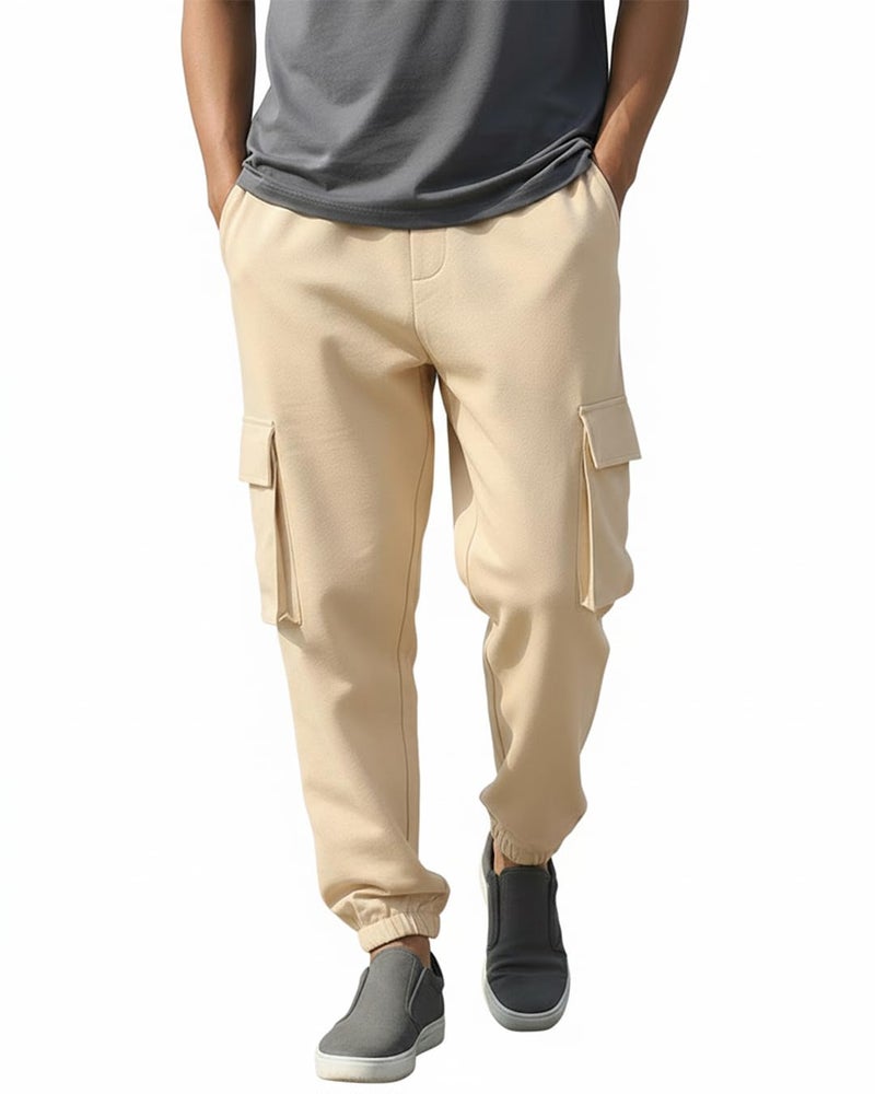 Bewakoof Air 1.0 Men's Solid Oversized Fit Cotten Blend Cargo Mid Rise Joggers_604230_Brown_L - Image 1