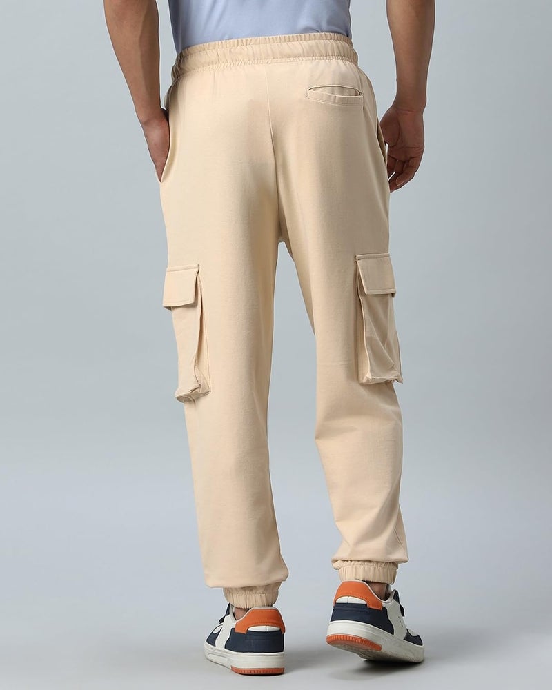Bewakoof Air 1.0 Men's Solid Oversized Fit Cotten Blend Cargo Mid Rise Joggers_604230_Brown_L - Image 4