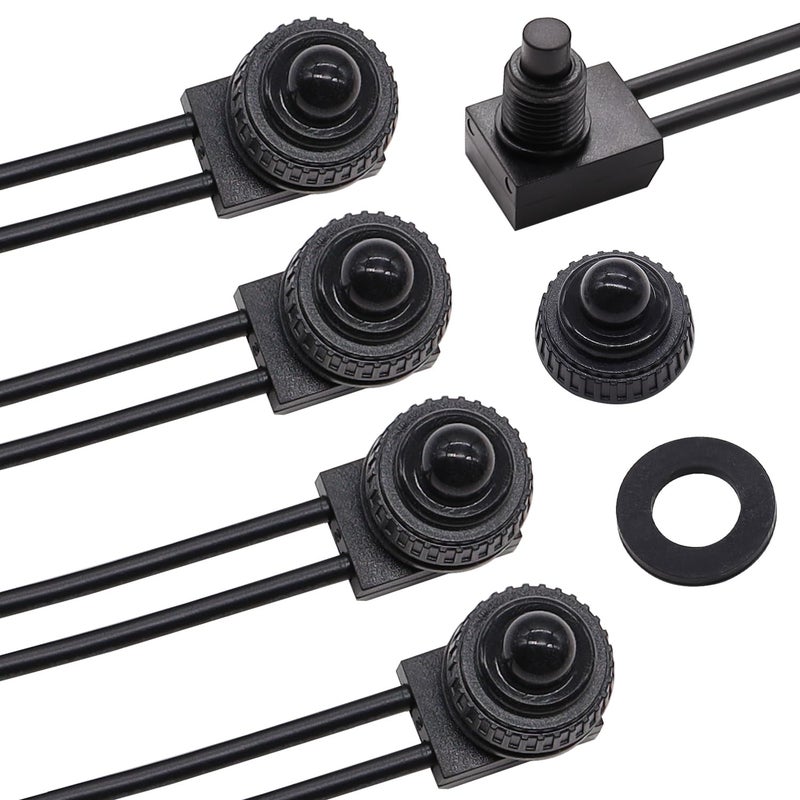 TWTADE 5PCS Waterproof RV Push Button Switch 12V ON/Off SPST Switch for Motorcycle/Auto Car Bathroom Fan with 4.5''Lines KP-107-5PCS - Image 1