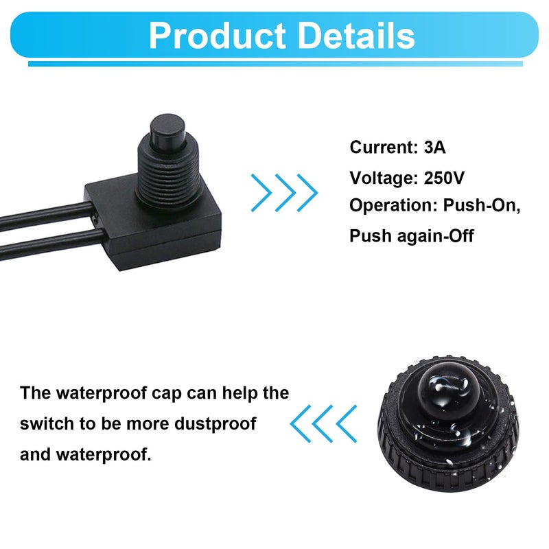 TWTADE 5PCS Waterproof RV Push Button Switch 12V ON/Off SPST Switch for Motorcycle/Auto Car Bathroom Fan with 4.5''Lines KP-107-5PCS - Image 4