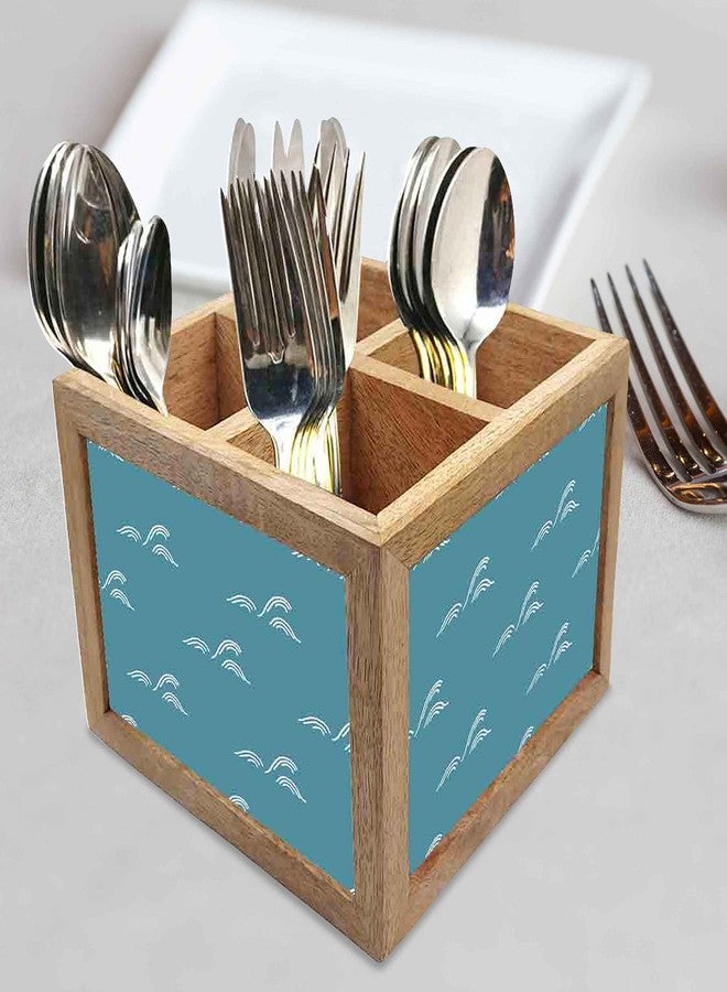 Nutcase Wooden Cutlery Stand Holder Silverware Caddy Spoons Forks Knives Organizer for Dining Table & Kitchen -Made in India-Spoons NOT Included - Shades of Teal - Image 2