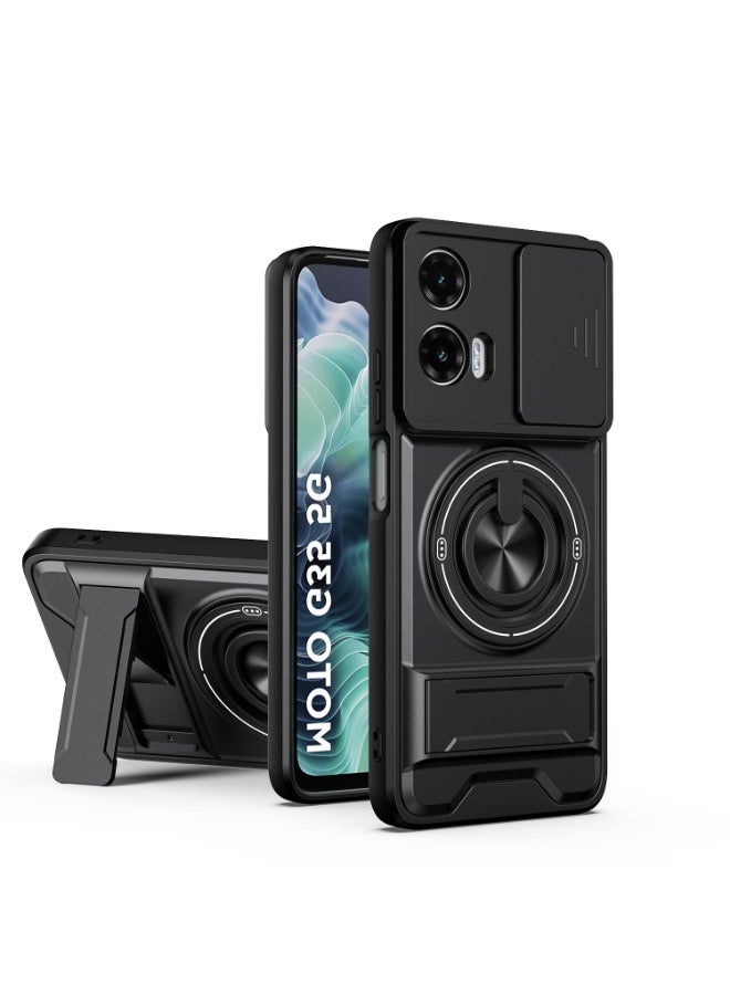 Case Cover Shock Resistant Protect Camera TPU + PC With KickStand Ring Compatible with Moto G35 (Black) - Image 1
