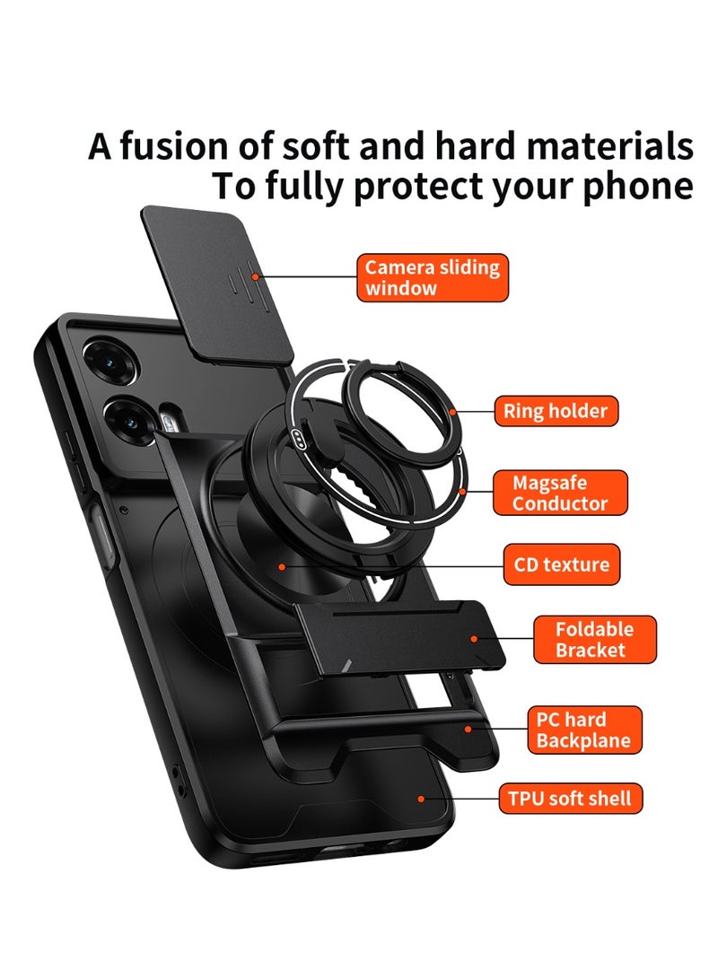 Case Cover Shock Resistant Protect Camera TPU + PC With KickStand Ring Compatible with Moto G35 (Black) - Image 5