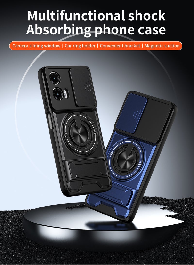 Case Cover Shock Resistant Protect Camera TPU + PC With KickStand Ring Compatible with Moto G35 (Black) - Image 2