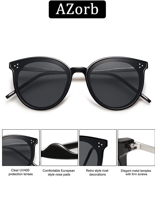 AZorb Round Sunglasses for Women Men Metal Frame Sun Glassess for Women's Men's Classic Retro Eye Glasses UV400 Protection Shades Vacation Daily Sunglass Black  - Image 2