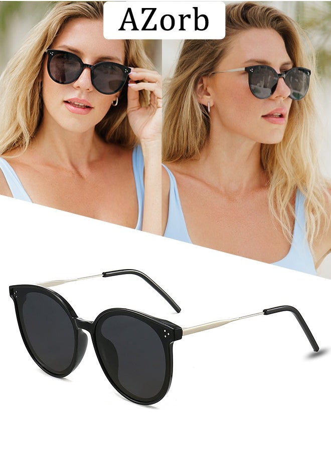 AZorb Round Sunglasses for Women Men Metal Frame Sun Glassess for Women's Men's Classic Retro Eye Glasses UV400 Protection Shades Vacation Daily Sunglass Black  - Image 1