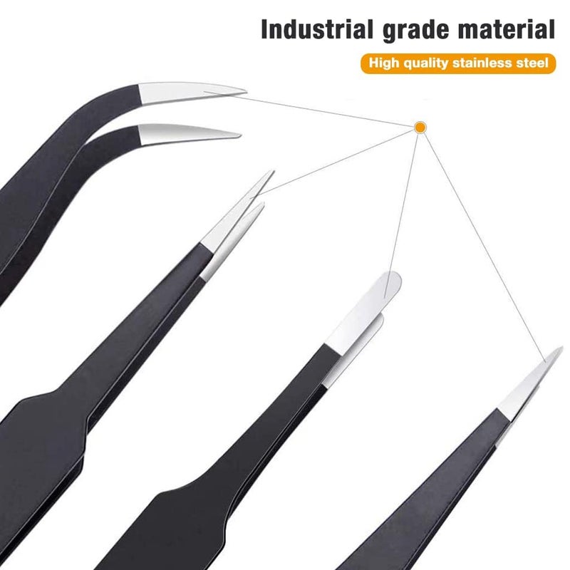 Zaptec ESD Anti-Static Stainless Steel Tweezers Set for Electronics, Craft, Precision Repairing, DIY, Jewellery Making (6 Pcs) - Image 3