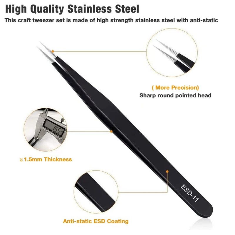 Zaptec ESD Anti-Static Stainless Steel Tweezers Set for Electronics, Craft, Precision Repairing, DIY, Jewellery Making (6 Pcs) - Image 2
