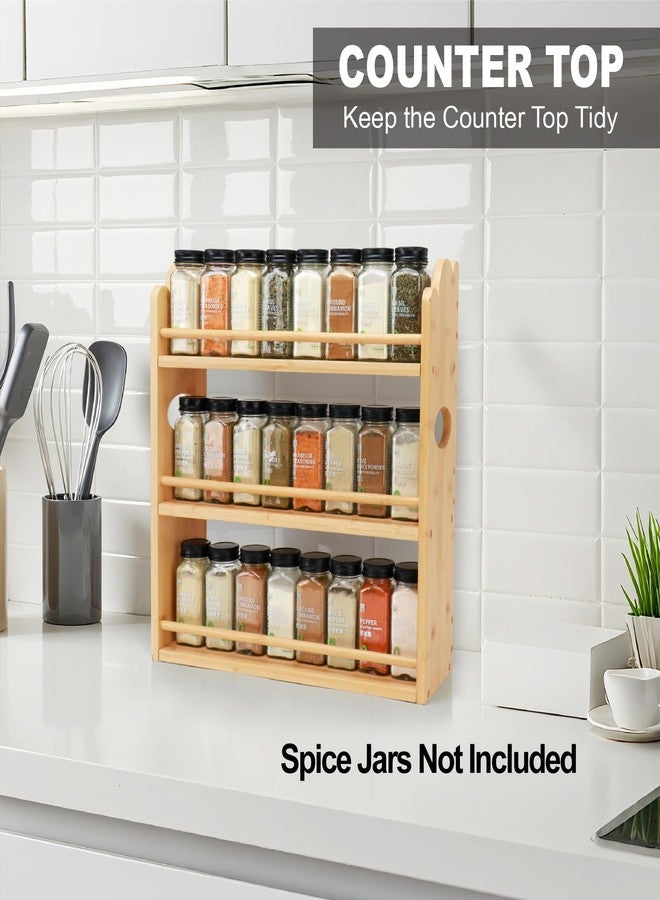 Thalomely 3 Tier Bamboo Spice Rack, Spice Rack Organizer, Seasoning Jars Rack Shelf Spice Organizer for Kitchen Counter or Wall Mounting, Bamboo Spice Storage Holder with handles Easy to Move - Image 3