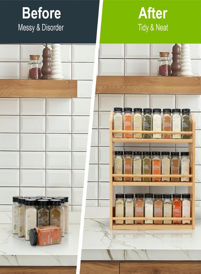 Thalomely 3 Tier Bamboo Spice Rack, Spice Rack Organizer, Seasoning Jars Rack Shelf Spice Organizer for Kitchen Counter or Wall Mounting, Bamboo Spice Storage Holder with handles Easy to Move - Image 4