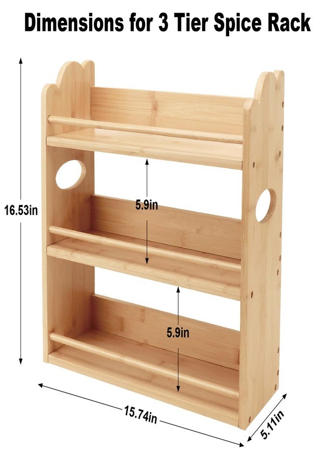 Thalomely 3 Tier Bamboo Spice Rack, Spice Rack Organizer, Seasoning Jars Rack Shelf Spice Organizer for Kitchen Counter or Wall Mounting, Bamboo Spice Storage Holder with handles Easy to Move - Image 2