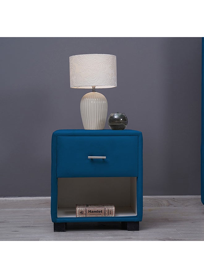 Pan Home Emirates Single Drawer Night Stand | Blue | Velvet Fabric  - Image 1