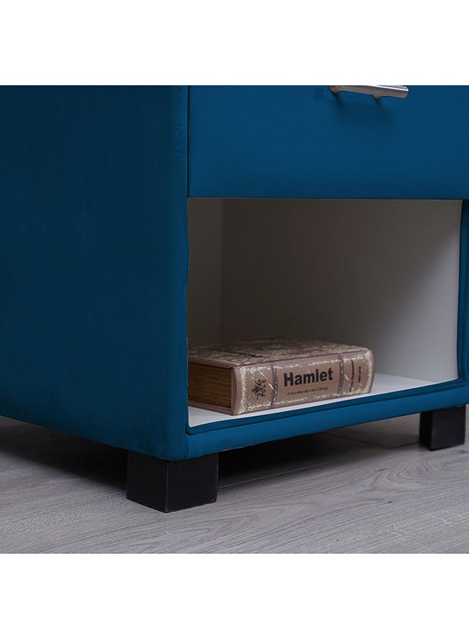 Pan Home Emirates Single Drawer Night Stand | Blue | Velvet Fabric  - Image 4