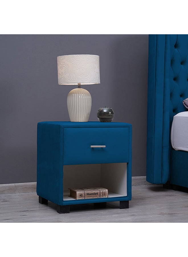 Pan Home Emirates Single Drawer Night Stand | Blue | Velvet Fabric  - Image 3