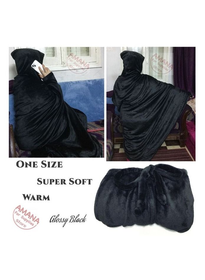 Mintra High Quality - Soft Blanket Cape / Hoodie - (One Size Fits All ) Black - Image 1
