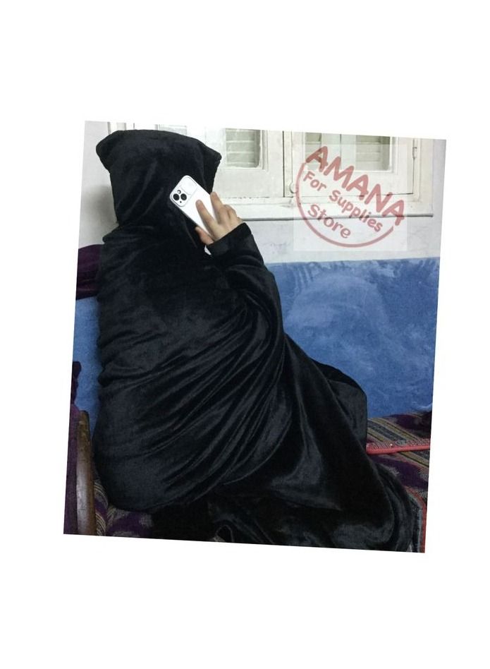 Mintra High Quality - Soft Blanket Cape / Hoodie - (One Size Fits All ) Black - Image 3