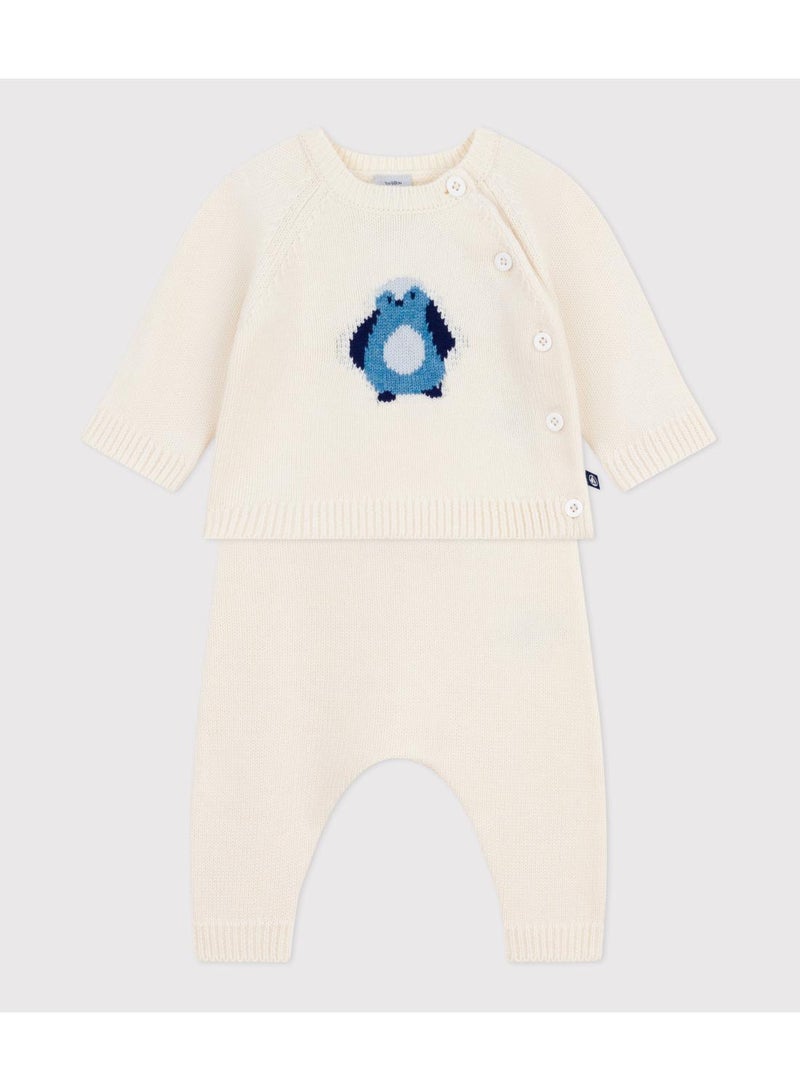 Petit Bateau Babies' two-piece knitted outfit with a penguin print - Image 2