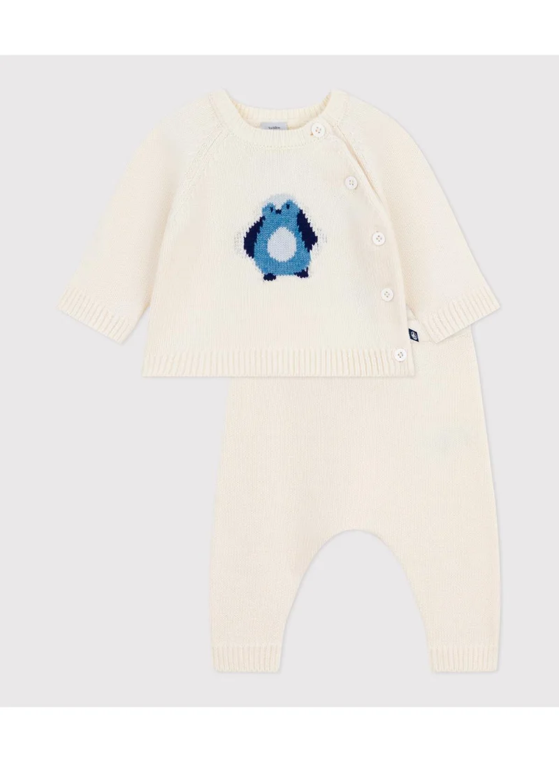 Petit Bateau Babies' two-piece knitted outfit with a penguin print