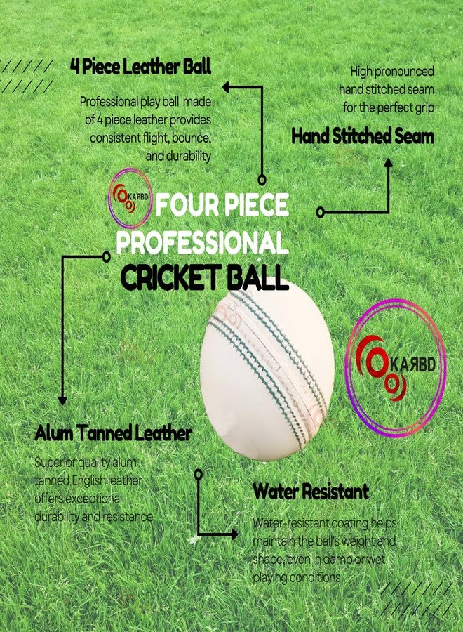 KARBD Cricket Ball Leather 4 Piece Professional Hand Stitching Seam Waterproof Coating Hard Season Ball for Practice and Tournament Club Matches (50+ Overs, Club White) - Image 3