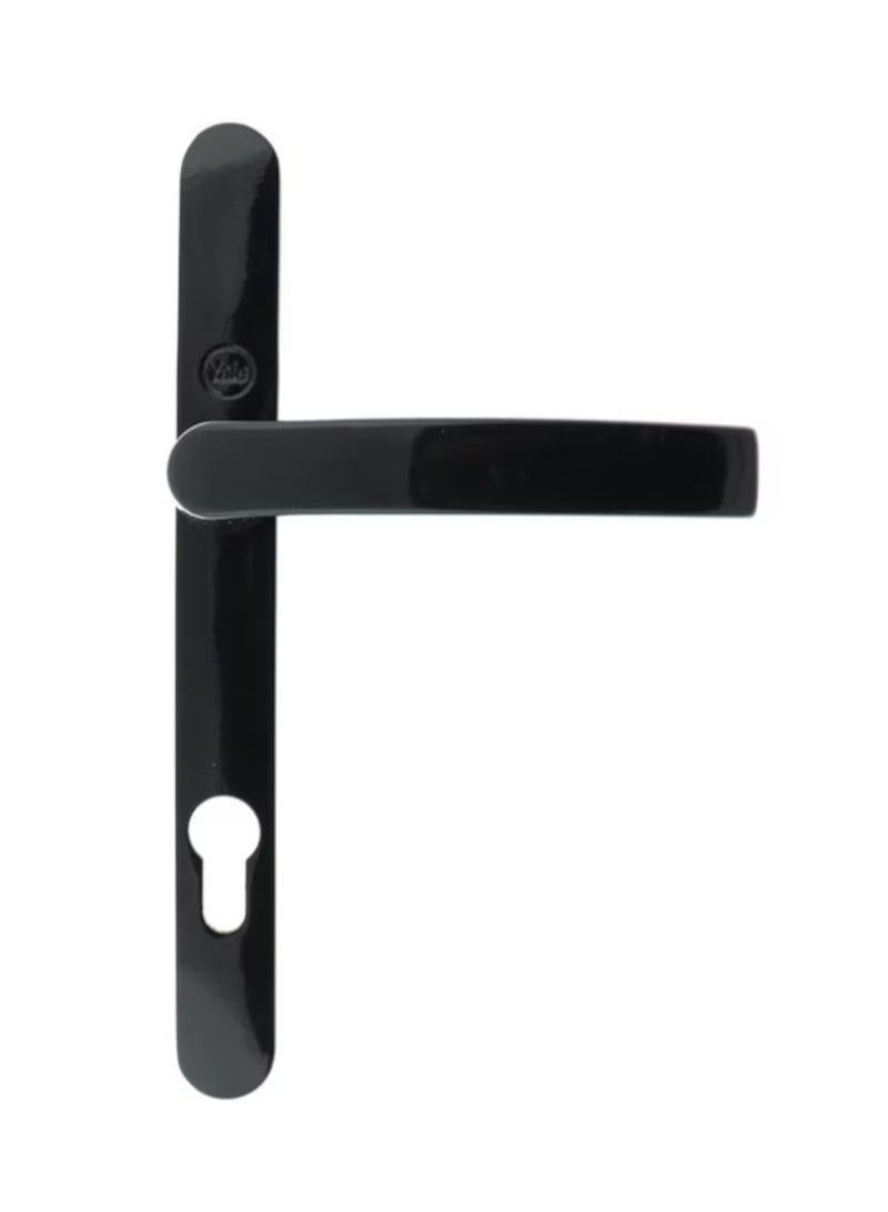 Yale 35-A023-85-2P-5601 Black Aluminium Lever Handle on Narrow Plate – 85mm Centres, 2 Fixing Points, For PVC & Aluminium Doors  - Image 1