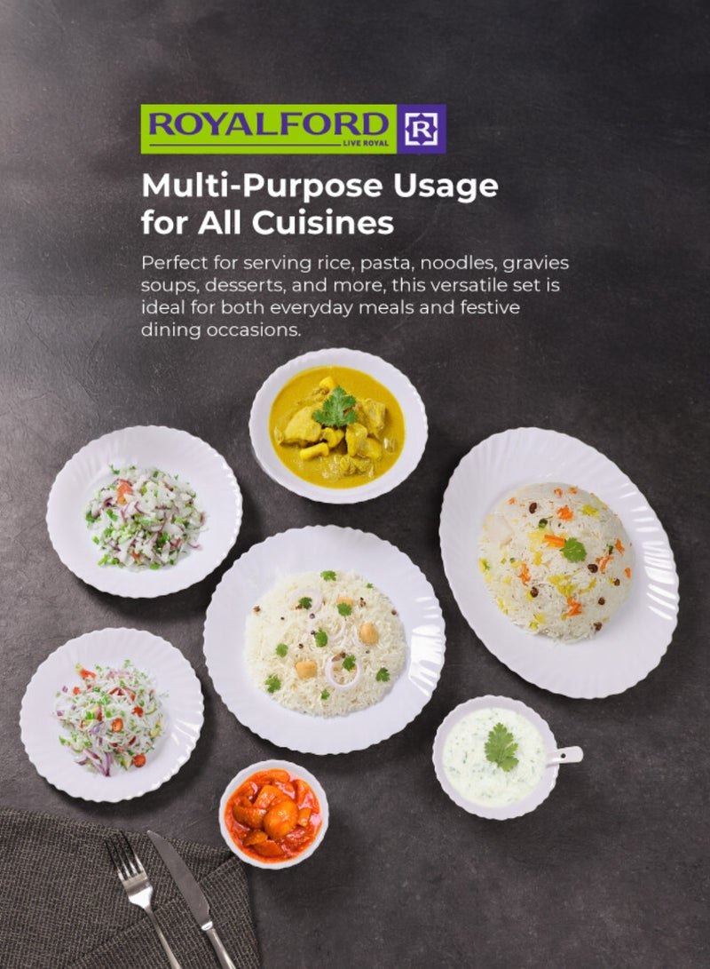 Royalford Opalware Dining Collection RF12658 Exquisite Floral Design 40-Piece Dinner Set Mixing Bowl Plates Oval Dinner Plates Pearl White - Image 3