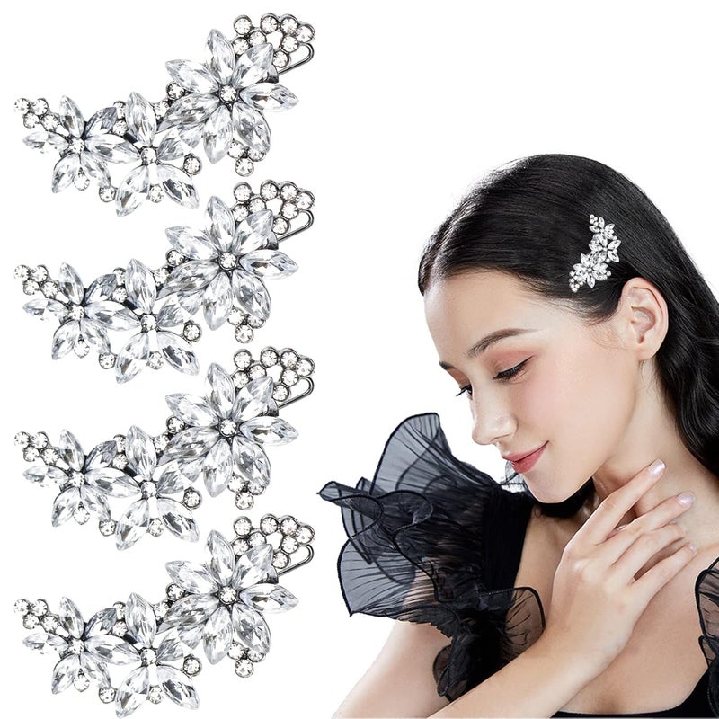DonLeeving 4 PACK Rhinestone Bridal Hair Clip Crystal Flower Wedding Barrette Elegant Bridal Hairpins Hair Accessories for Women Girls