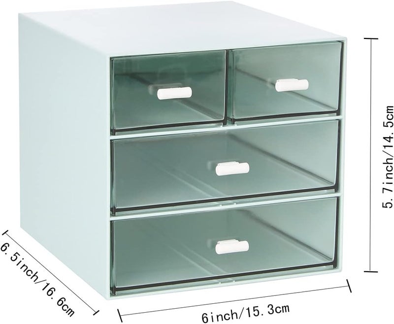 LETURE Desk Organizer with 4 Drawers, Clear Plastic Desk Storage Box, Desktop Organization for Office Supplies, Gel Pens, Pencils, Markers, Tape, Erasers, Paperclips, Chargers (Blue) - Image 3
