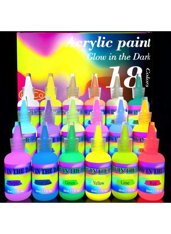 SYOSI Glow in the Dark Paint - 18 Colors (30ml/1oz) Blacklight Acrylic, Neon Craft, Long Lasting Glow Fluorescent Paint for Various DIY Projects and festival - Image 1