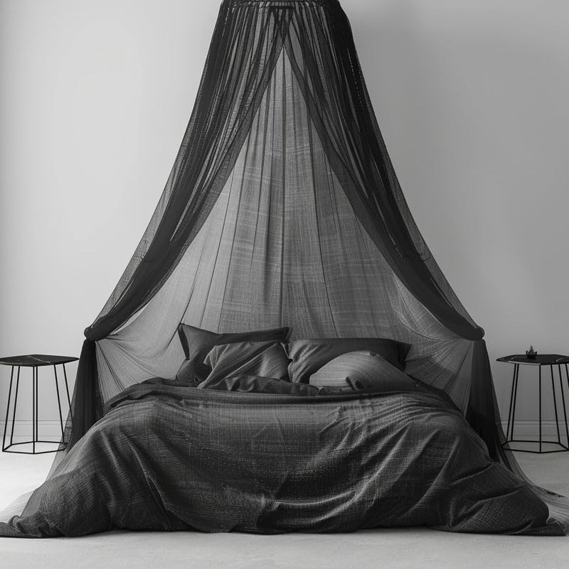 Comtelek Mosquito Net Bed Canopy for Girls,King Canopy Bed Curtains Full Queen Size from Ceiling,Dome Mosquito Netting Bed Tent Twin Girls Princess Canopy Bed Black Decor for Baby Crib,Kid Bed and Adult Beds - Image 1