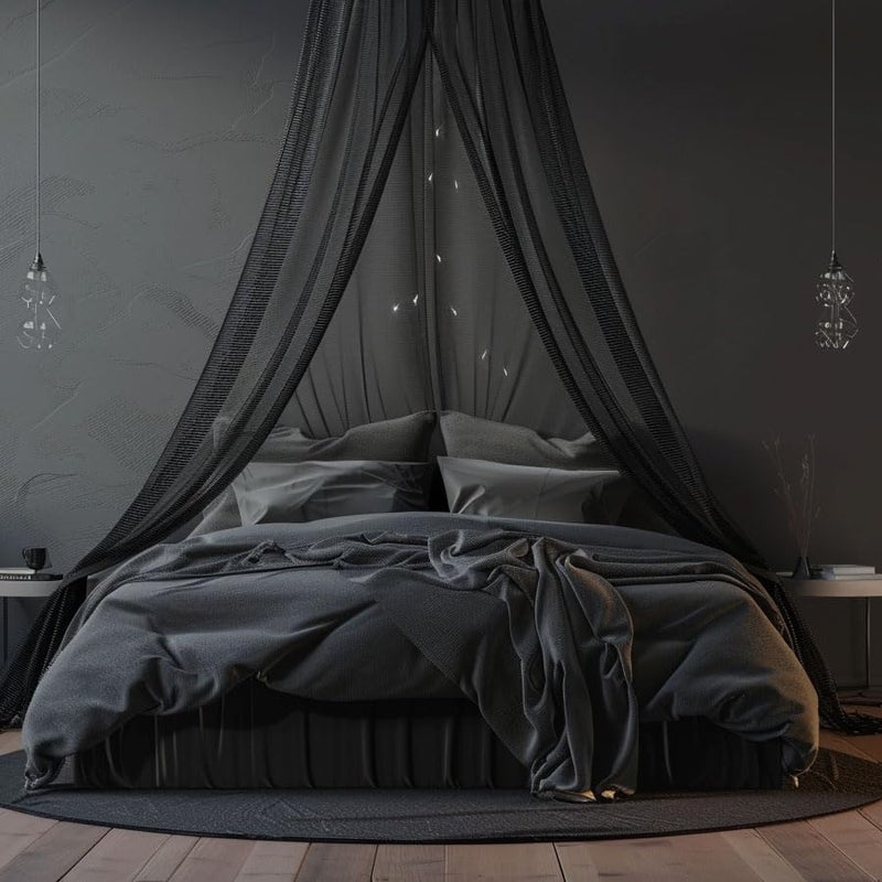 Comtelek Mosquito Net Bed Canopy for Girls,King Canopy Bed Curtains Full Queen Size from Ceiling,Dome Mosquito Netting Bed Tent Twin Girls Princess Canopy Bed Black Decor for Baby Crib,Kid Bed and Adult Beds - Image 5