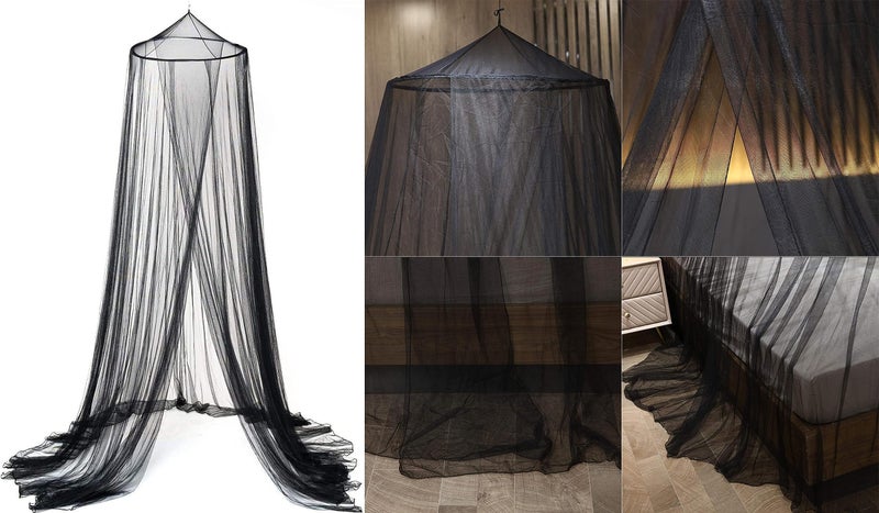 Comtelek Mosquito Net Bed Canopy for Girls,King Canopy Bed Curtains Full Queen Size from Ceiling,Dome Mosquito Netting Bed Tent Twin Girls Princess Canopy Bed Black Decor for Baby Crib,Kid Bed and Adult Beds - Image 2