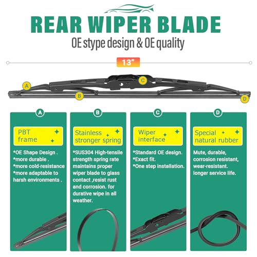 WINDSMILE 24" 17" 13" Windshield Wiper Blades Replacement for GMC Terrain 2010 2011 2012 2013 2014 2015 2016 2017 Premium All Weather Front Rear Wipers Set - OEM Quality (Pack of 3) - Image 4