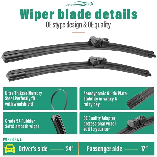 WINDSMILE 24" 17" 13" Windshield Wiper Blades Replacement for GMC Terrain 2010 2011 2012 2013 2014 2015 2016 2017 Premium All Weather Front Rear Wipers Set - OEM Quality (Pack of 3) - Image 3